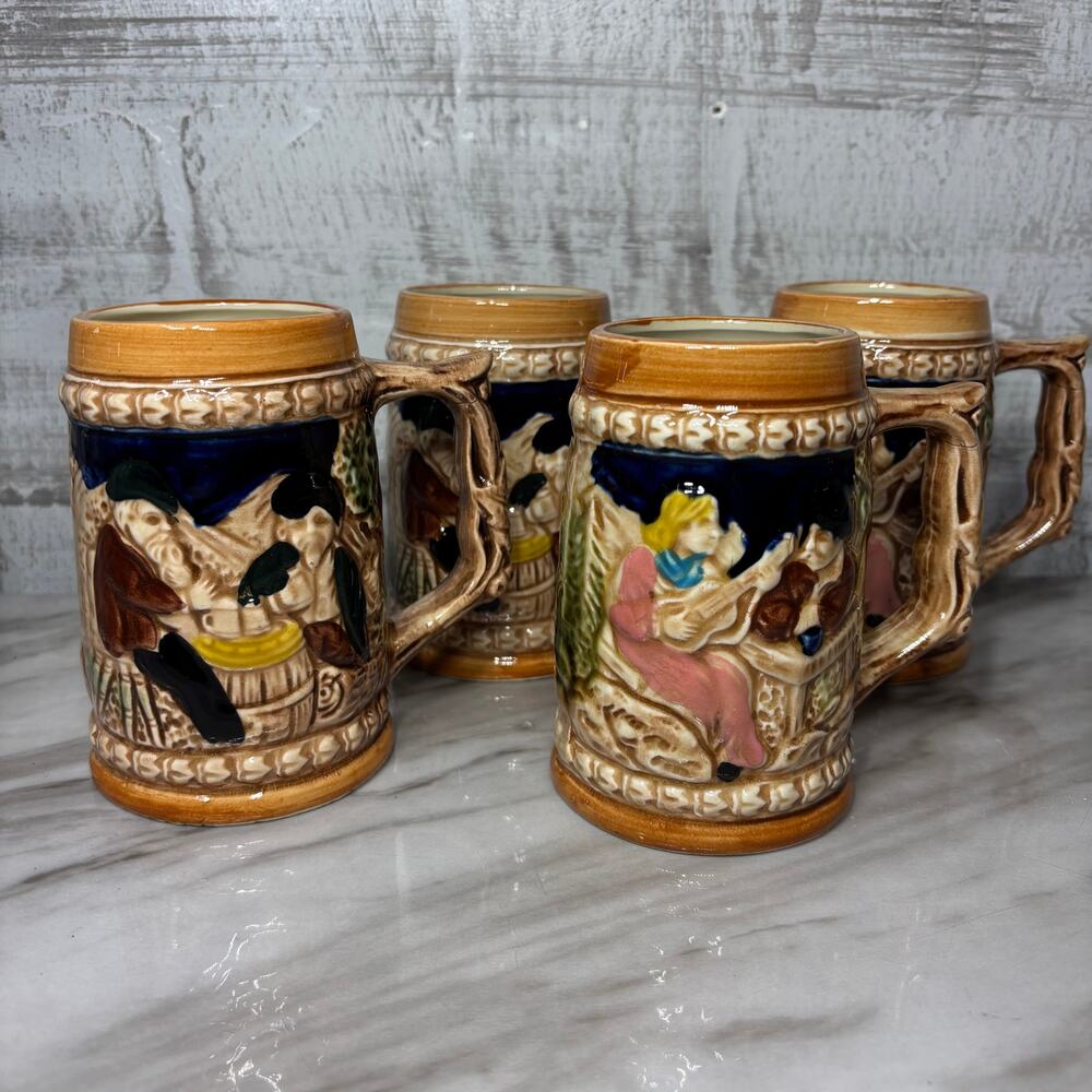 Vintage German Style Ceramic Beer Steins Set of 4 Made in Japan